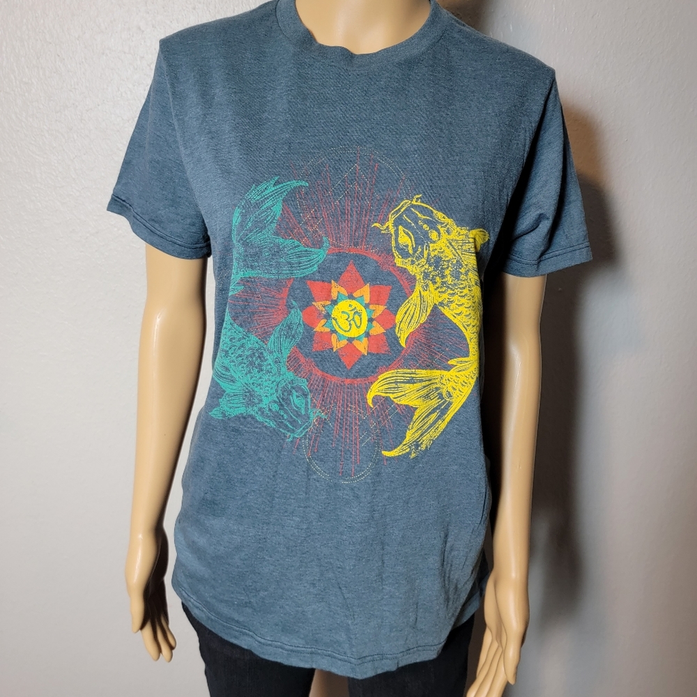 Unisex Size Small Koi Fish Graphic Blue T-shirt